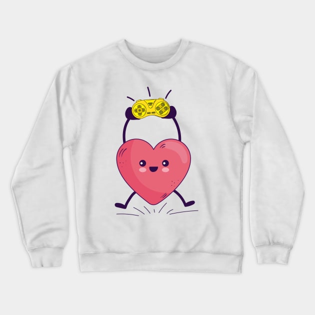 Funny Heart Gaming Valentines Day Men Women Boys Girl Gamer Crewneck Sweatshirt by jexershirts